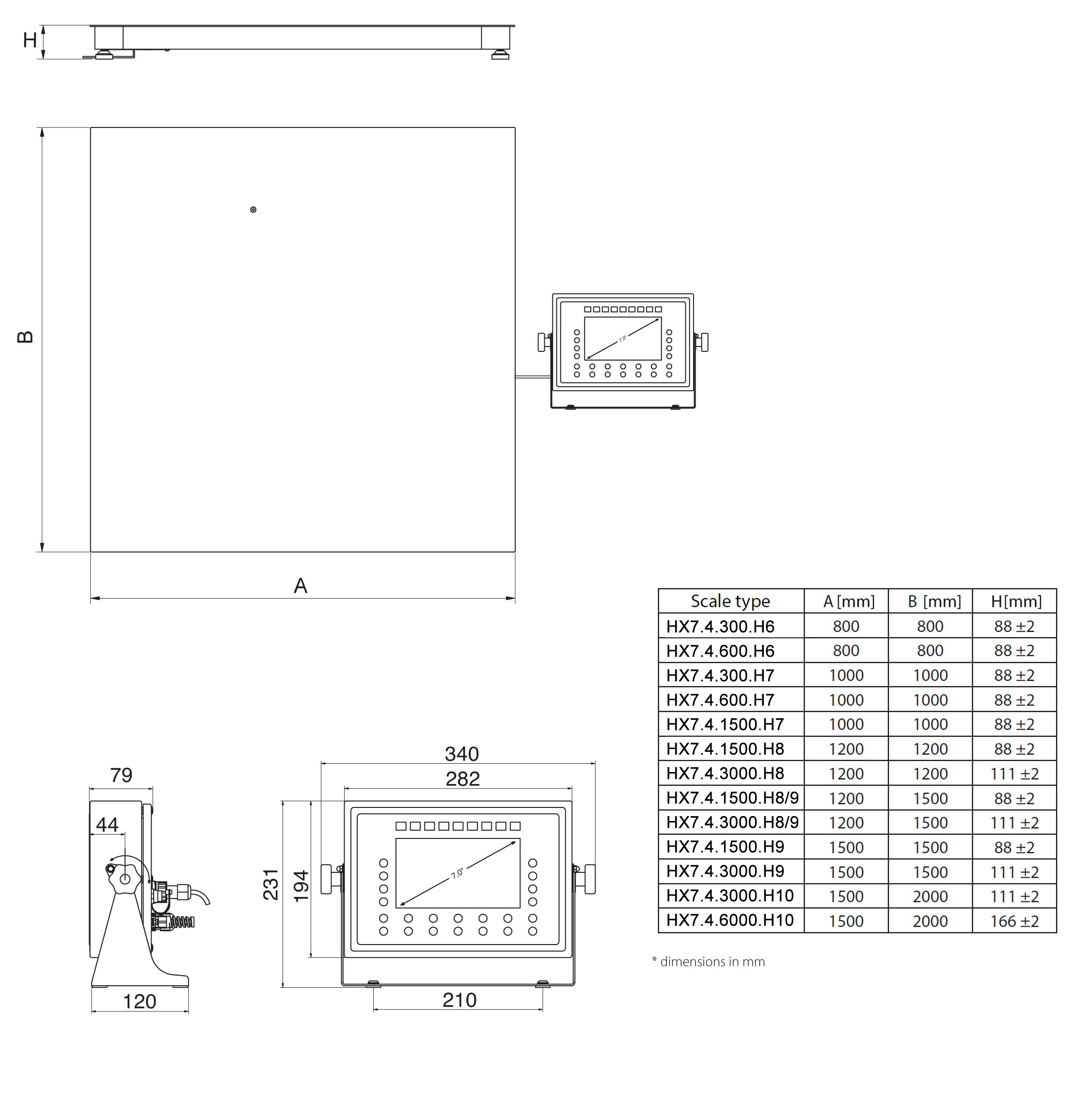 Multifunktions- Plattformwaage HX7.4.300.H8/9 rostfrei