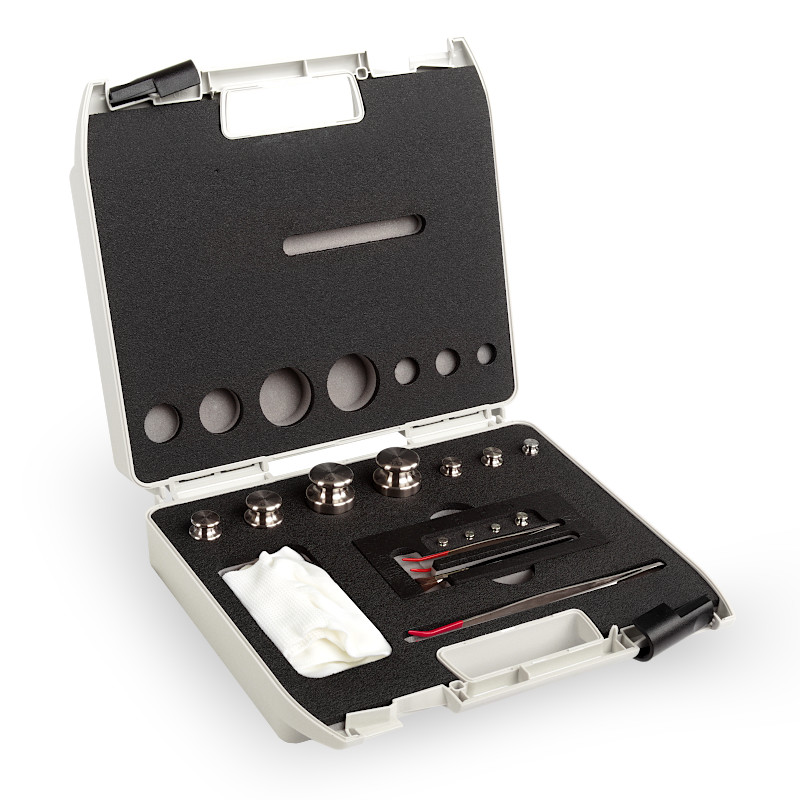 Prüfgewicht der F2 Klasse - Knopfgewichte mit Justierkammer, Set (1 g - 50 g), Kunststoff-Etiu