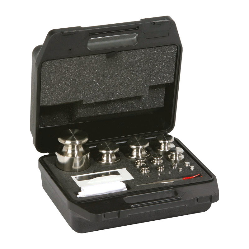 Prüfgewicht der F2 Klasse - Knopfgewichte mit Justierkammer, Set (1 mg - 10 kg), Kunststoff-Etiu