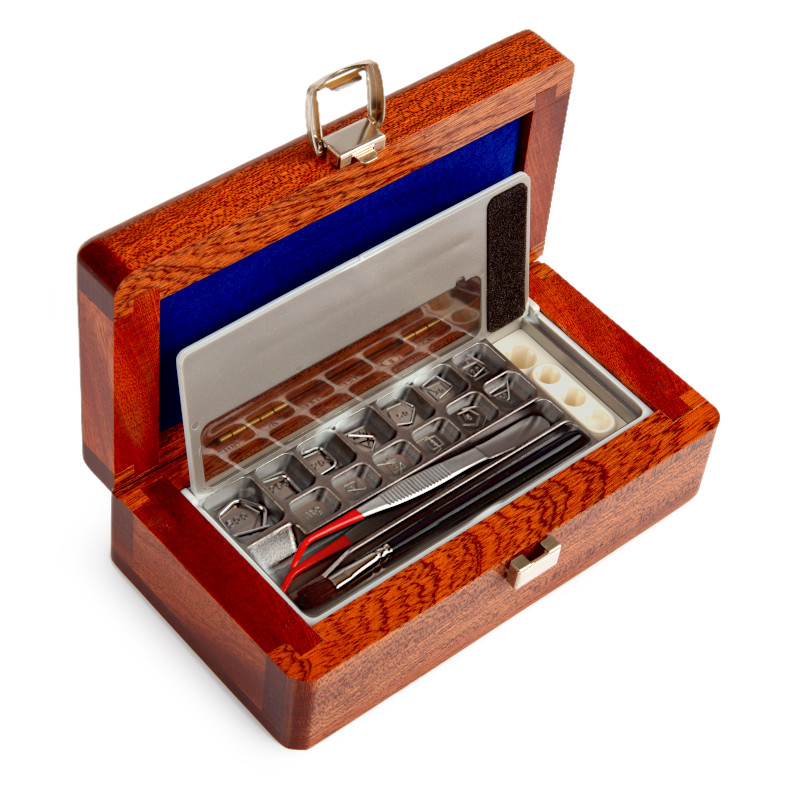 Prüfgewichte der E2 Klasse, Stahldraht, Satz (1mg - 500 mg), Holz-Etui