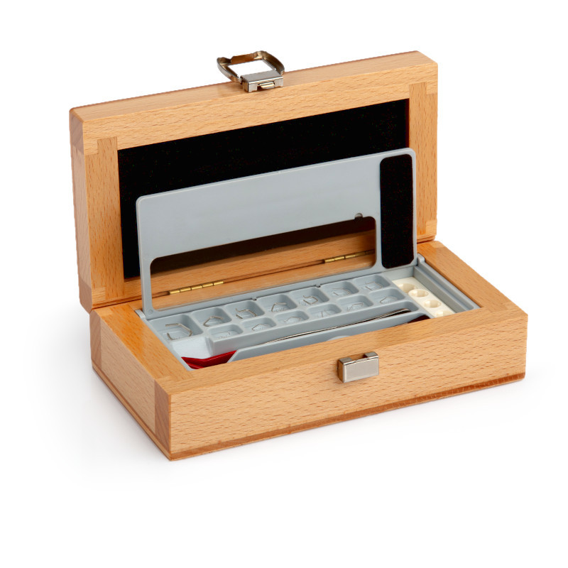 Prüfgewichte der F2 Klasse, Stahldraht, Set (1mg - 500 mg), Holz-Etui