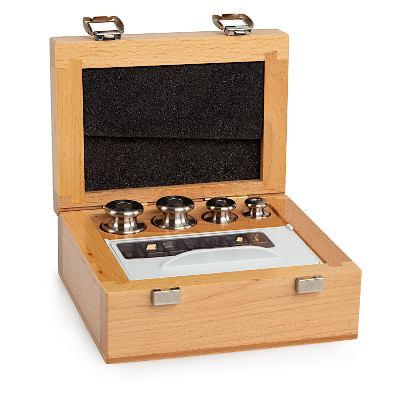 Prüfgewichte der M1 Klasse - Knopfgewichte, Set (1 mg - 50 g), Holz-Etui