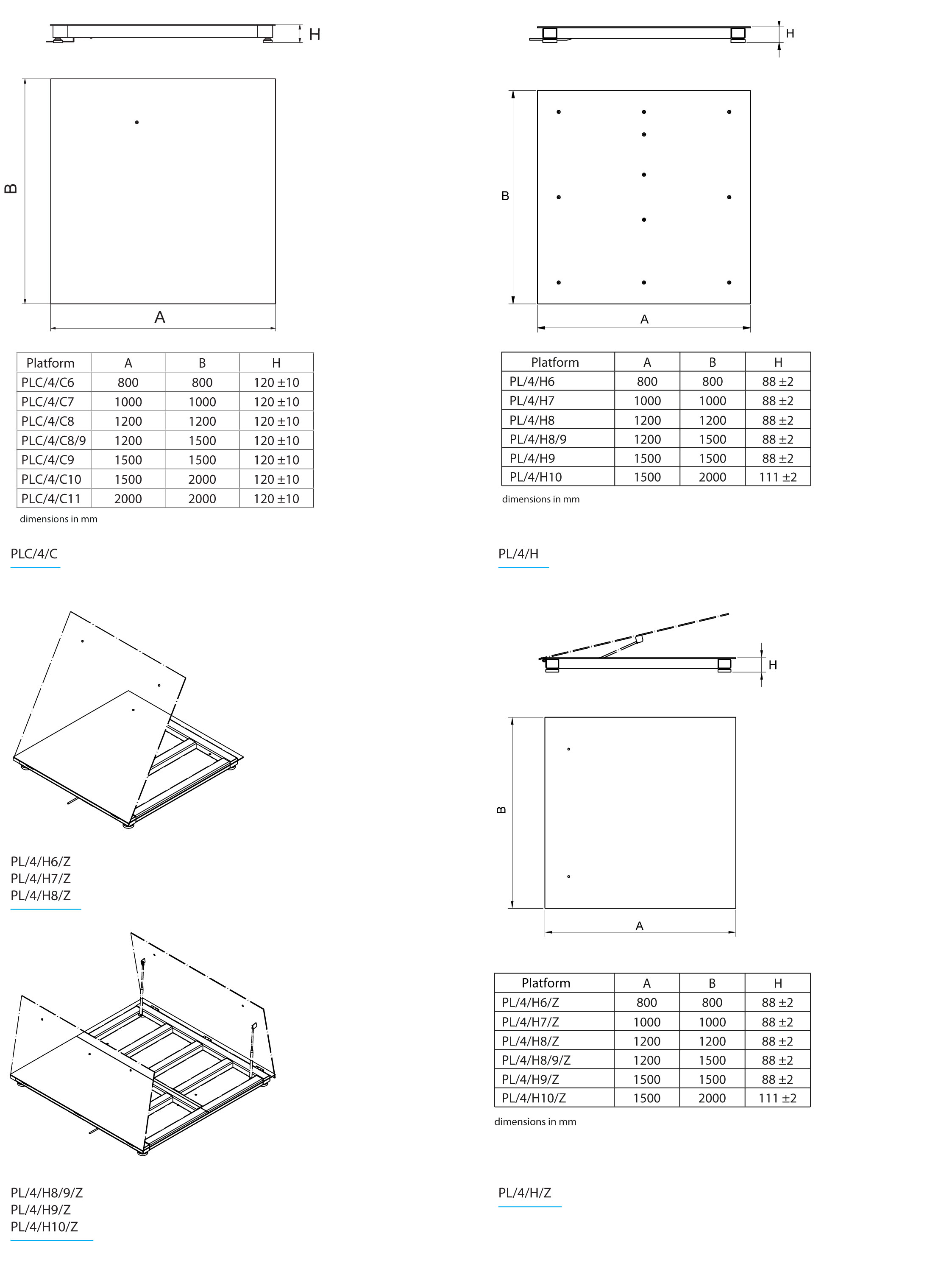 Wägeplattform PL/4/3000/H9/Z