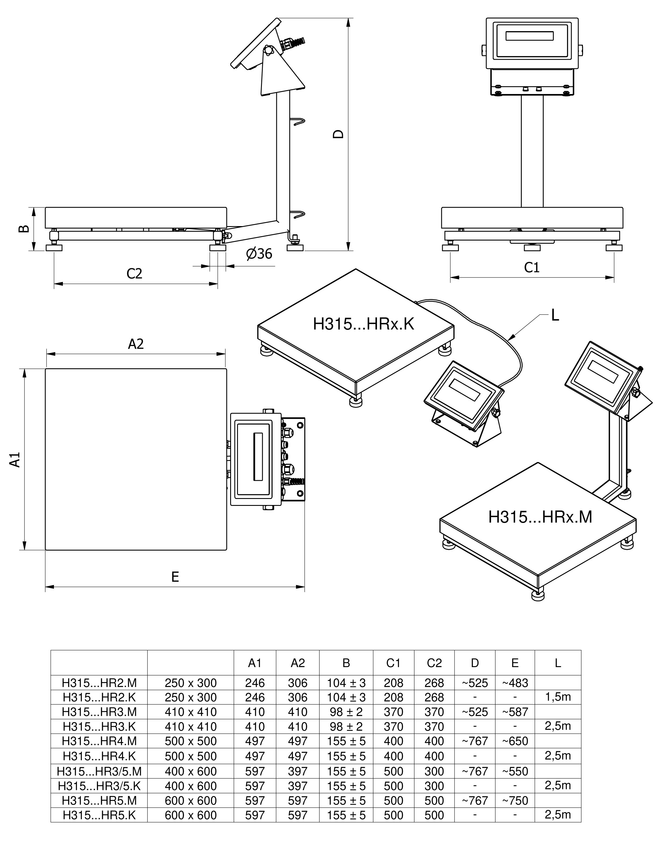 Wasserdichte Plattformwaage H315.30.HR3.K